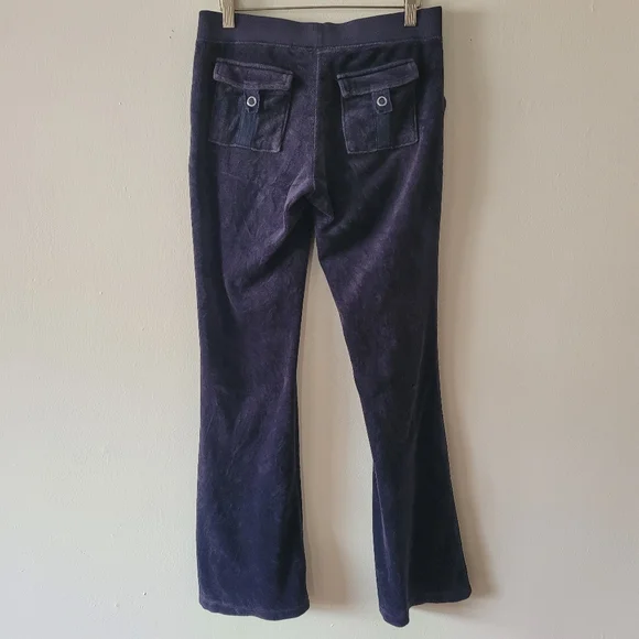 Juicy Couture Y2K Velour Flare Pant Front And Back Pockets Small Purple Gold Vtg - Picture 6 of 9